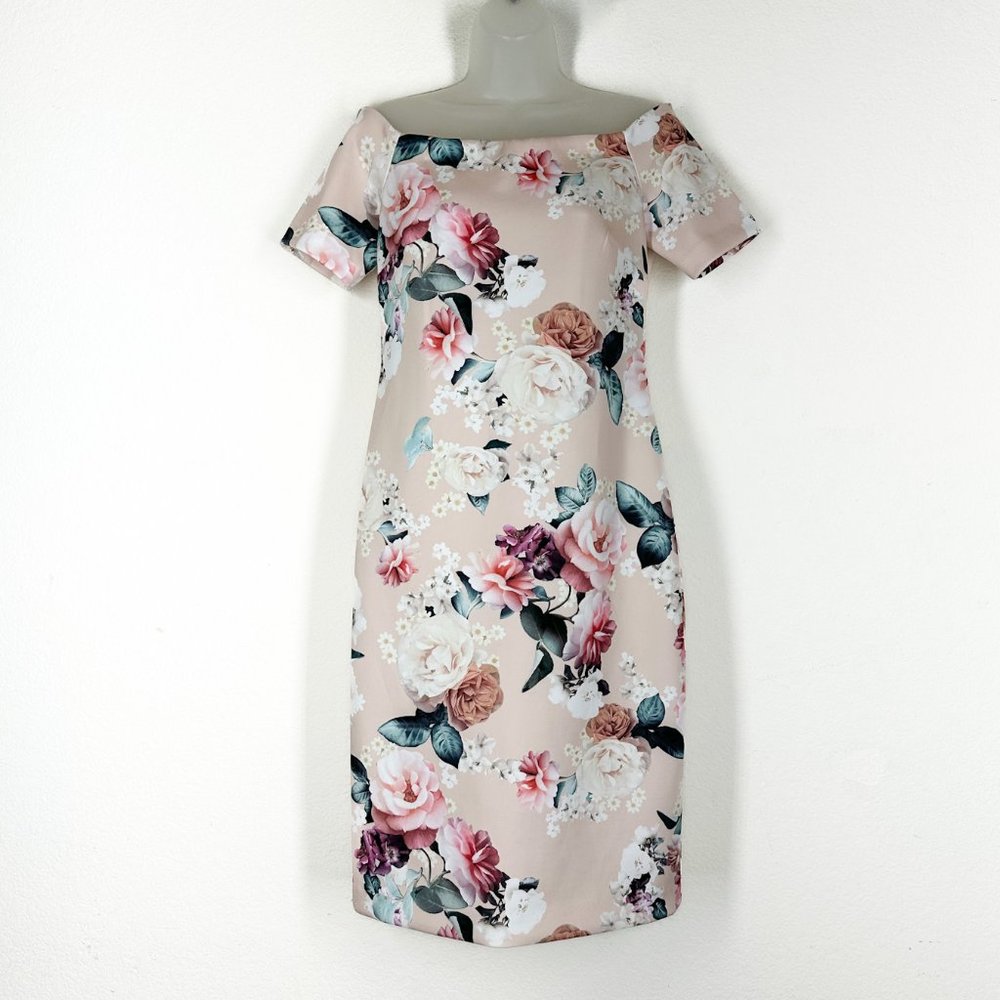 CALVIN KLEIN Pink Floral Boat Neck Pencil Dress size 8